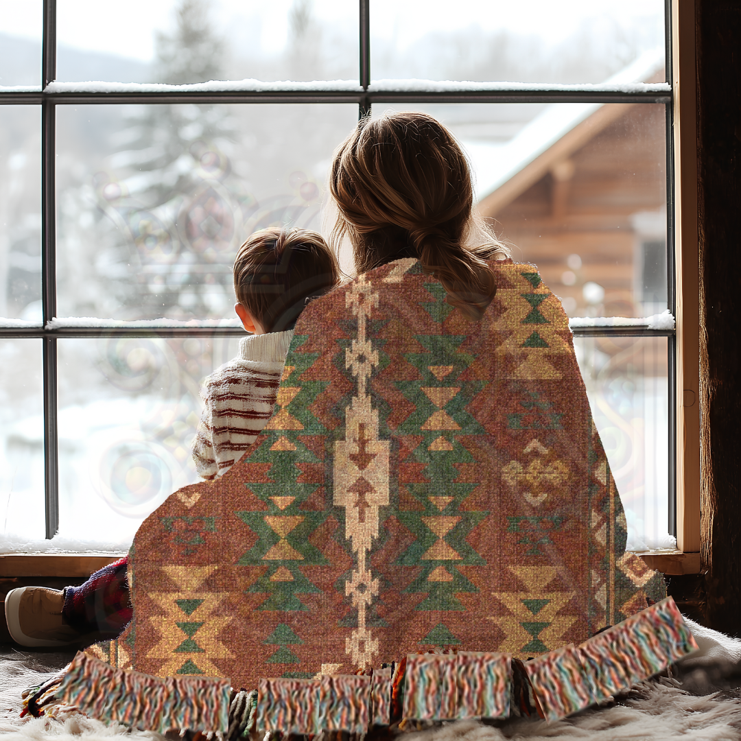 Southwestern Tribal Pattern Woven Blanket – Bold Geometric Folk Art Throw, Earthy Warmth for Home Decor