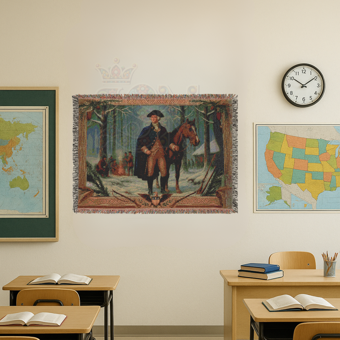 General Washington in Winter Encampment – American Revolutionary War Woven Throw Blanket