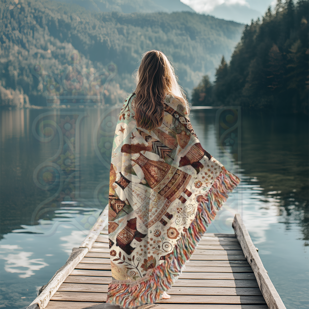 Whimsical Folk Art Woven Blanket – Nordic Sisters & Bears Tapestry Throw | Cozy Cottagecore, Fairytale Home Decor, & Storytelling Art