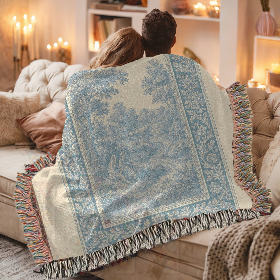 French Country Woven Blanket – Willow Tree Shadows Cozy Throw, Elegant Home Décor Gift