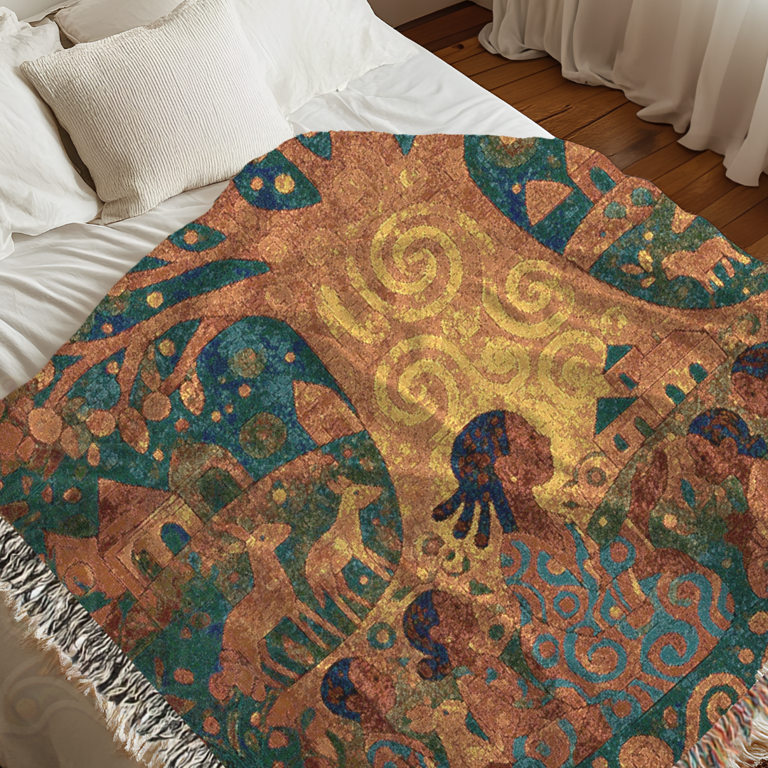 The Tree That Taught the Village – African Folk Art Woven Blanket, Story Throw, Cultural Gift, Nature-Inspired Textile for Home Decor & Learning Spaces