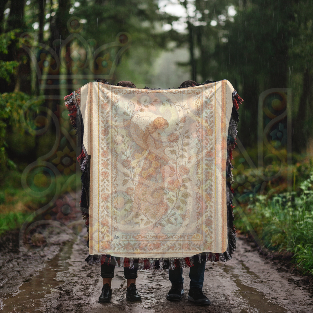 Slumbering Fairy Woven Blanket – Fairycore Home Decor Tapestry Throw, Floral Frame, Cozy Dream Gift