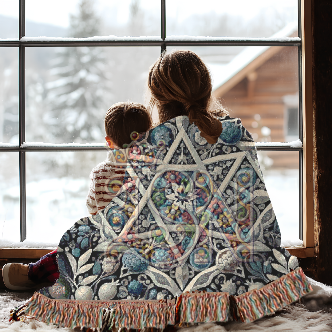 Star of David Woven Throw Blanket – Pomegranate & Floral Jewish Heritage Tapestry