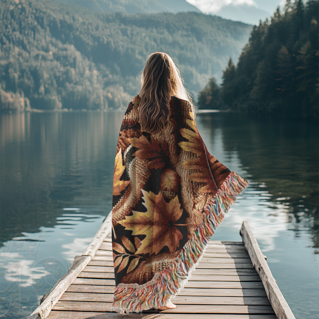 Cozy Autumn Leaves Woven Blanket – Fall Foliage Tapestry Throw | Rustic Seasonal Decor for Cottagecore, Cabin & Woodland Aesthetic