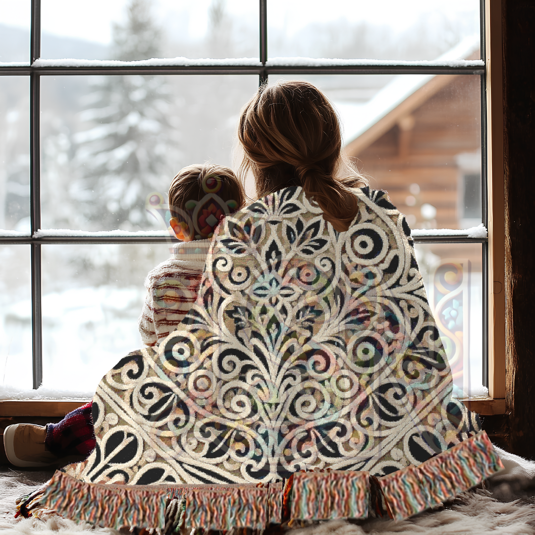 Timeless Elegance – Ornamental Folk Art Woven Blanket