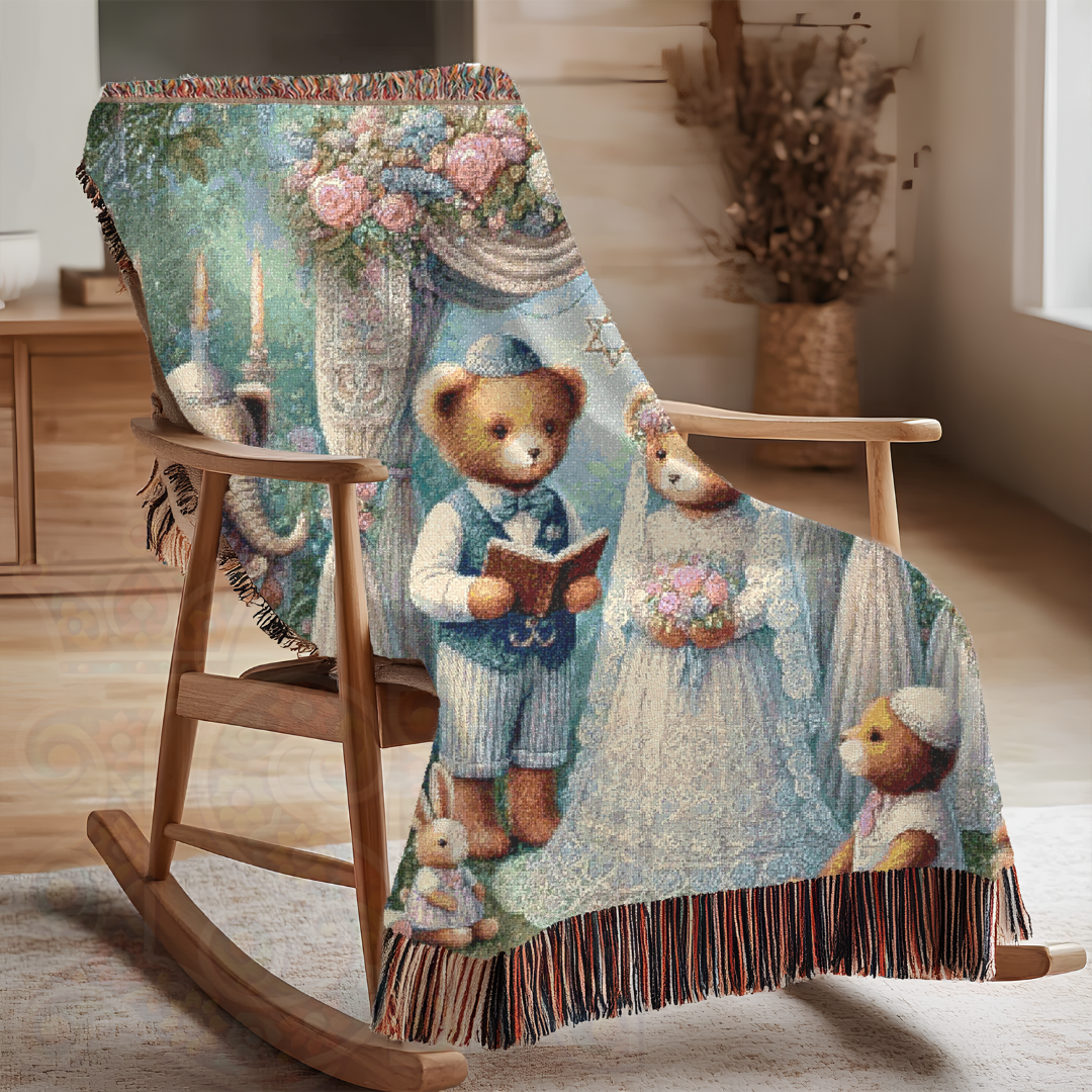 Wedding Woven Blanket – Judaica Gift, Chuppah Scene Throw, Jewish Home Decor, Wedding Keepsake