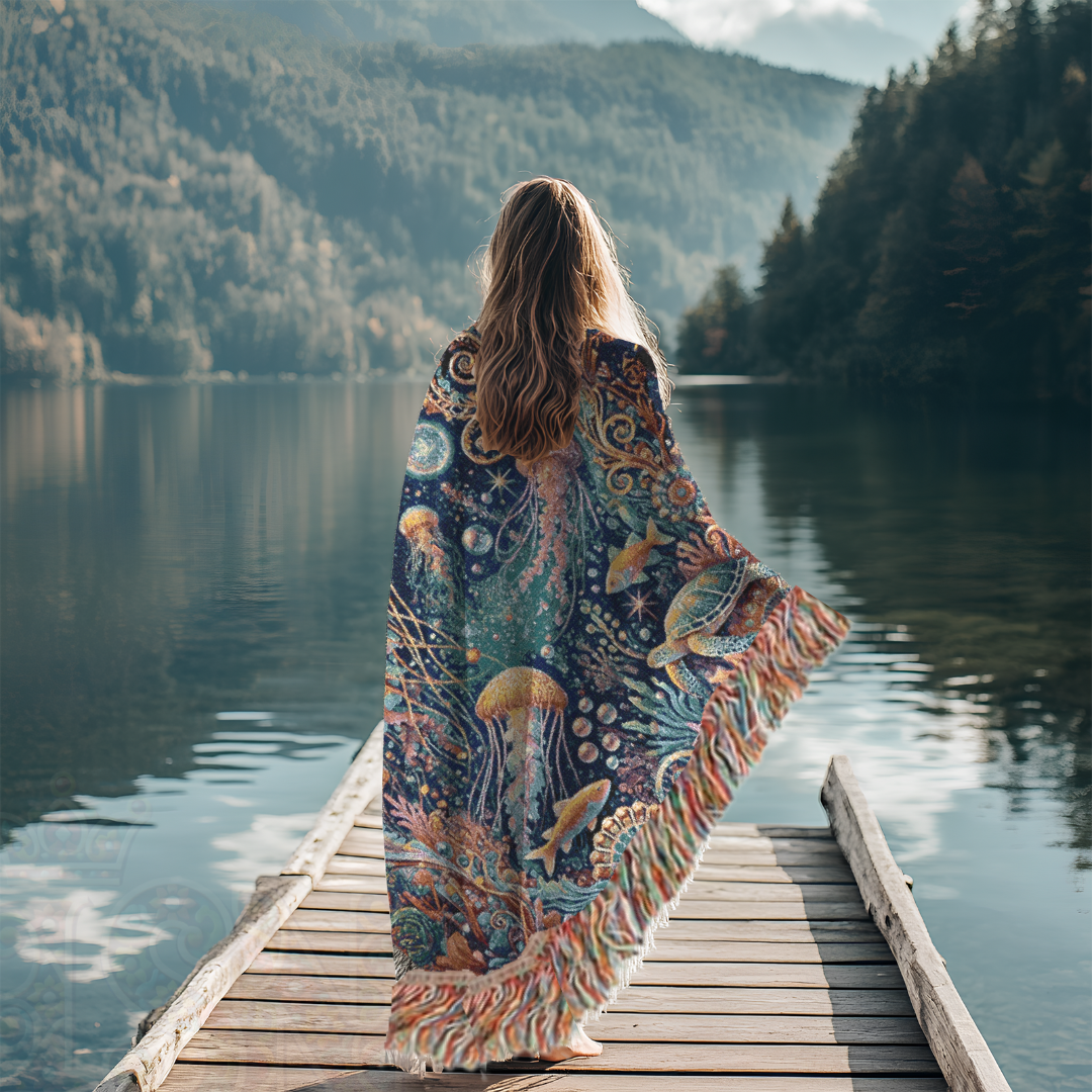 Jellyfish Dreamscape Mystical Ocean Life Woven Blanket – Serene Coastal Decor, Marine Gift for Nature Enthusiasts