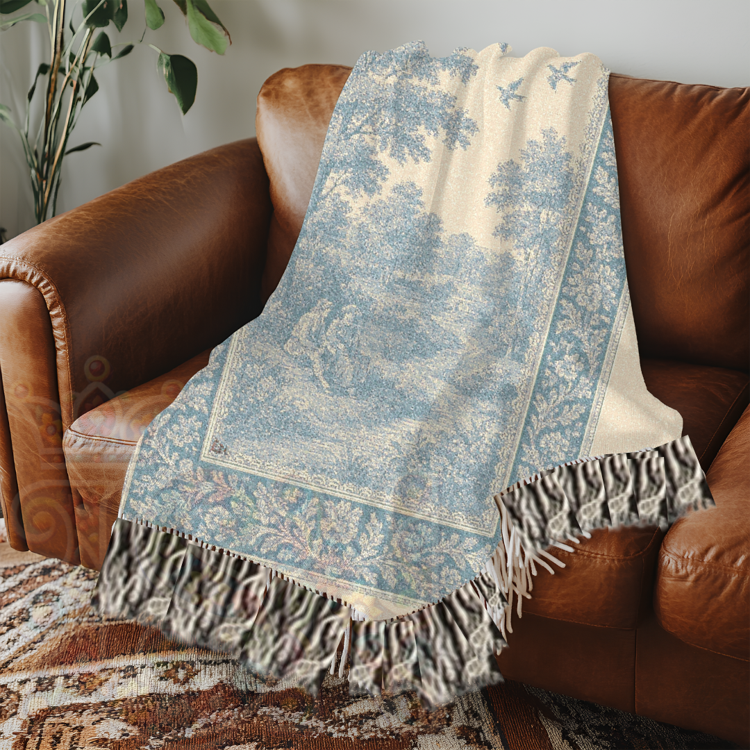 French Country Woven Blanket – Willow Tree Shadows Cozy Throw, Elegant Home Décor Gift