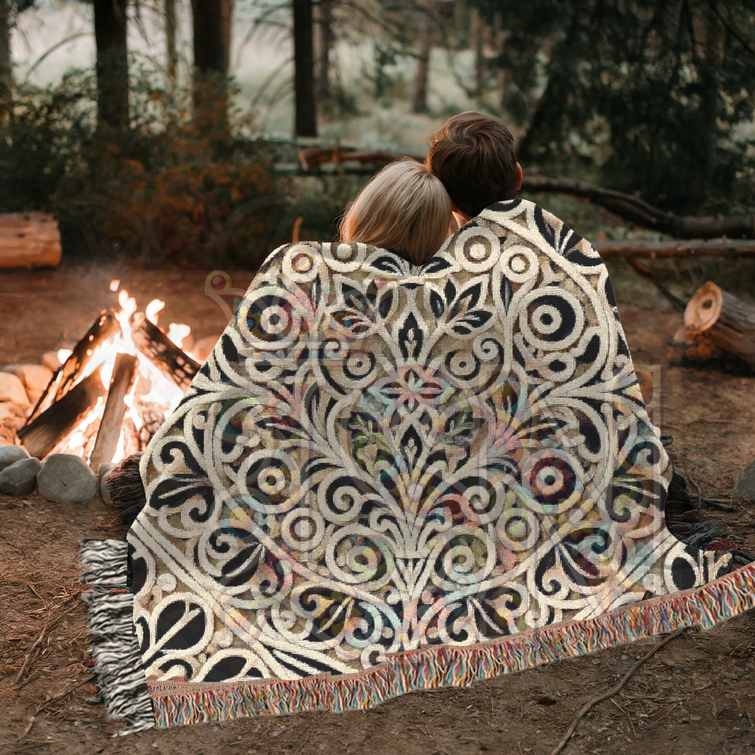 Timeless Elegance – Ornamental Folk Art Woven Blanket