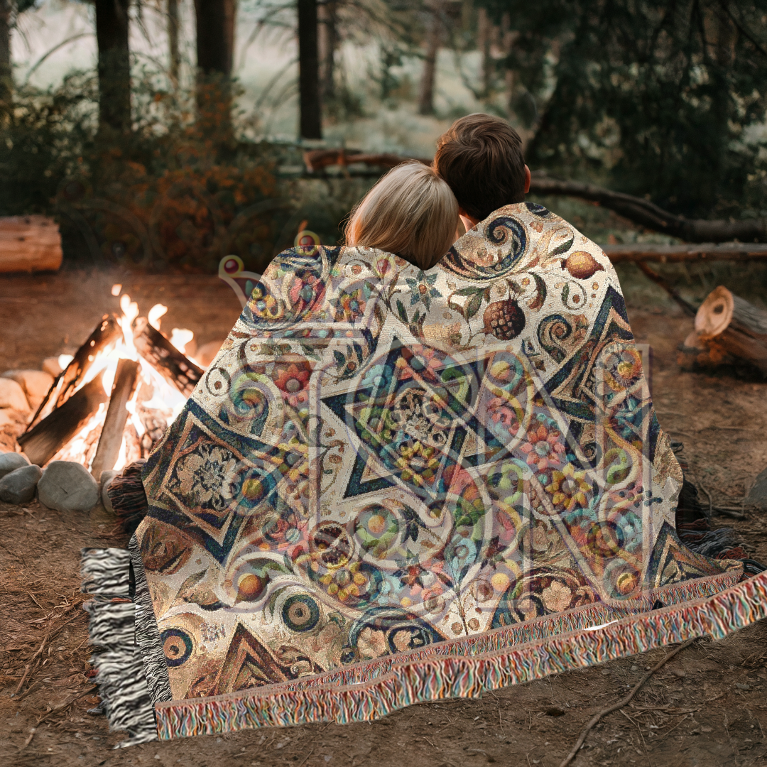 Star of David Jewish Heritage Woven Throw Blanket – Nature Inspired Cotton Tapestry