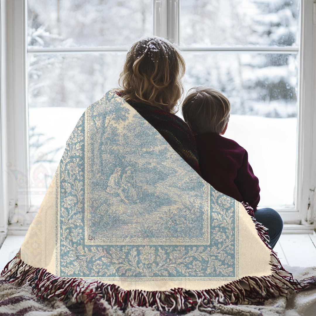French Country Woven Blanket – Willow Tree Shadows Cozy Throw, Elegant Home Décor Gift