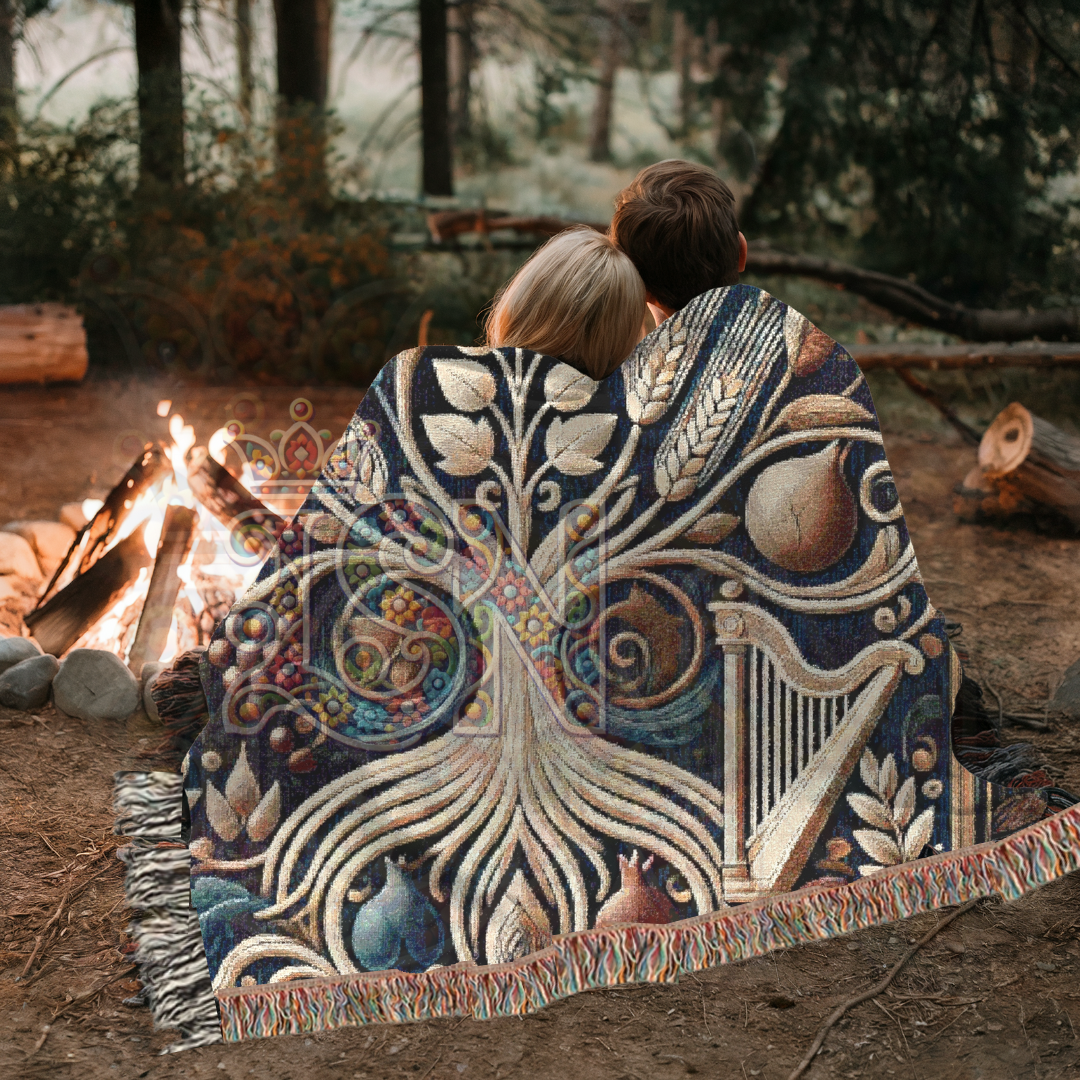 Nature’s Legacy Tree of Life Botanical Throw – Woven Blanket with Grains & Fruits, Symbolic Nature Gift