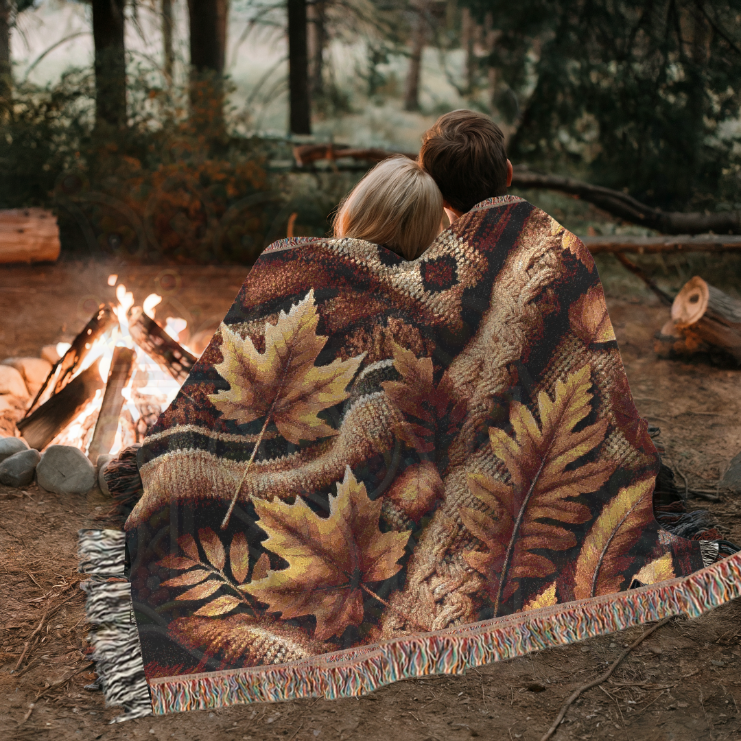 Cozy Autumn Leaves Woven Blanket – Fall Foliage Tapestry Throw | Rustic Seasonal Decor for Cottagecore, Cabin & Woodland Aesthetic