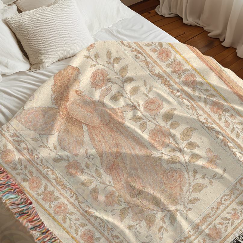 Slumbering Fairy Woven Blanket – Fairycore Home Decor Tapestry Throw, Floral Frame, Cozy Dream Gift