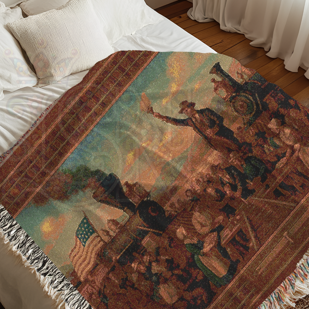 Transcontinental Railroad Celebration – Historic American Folk Art Woven Throw Blanket