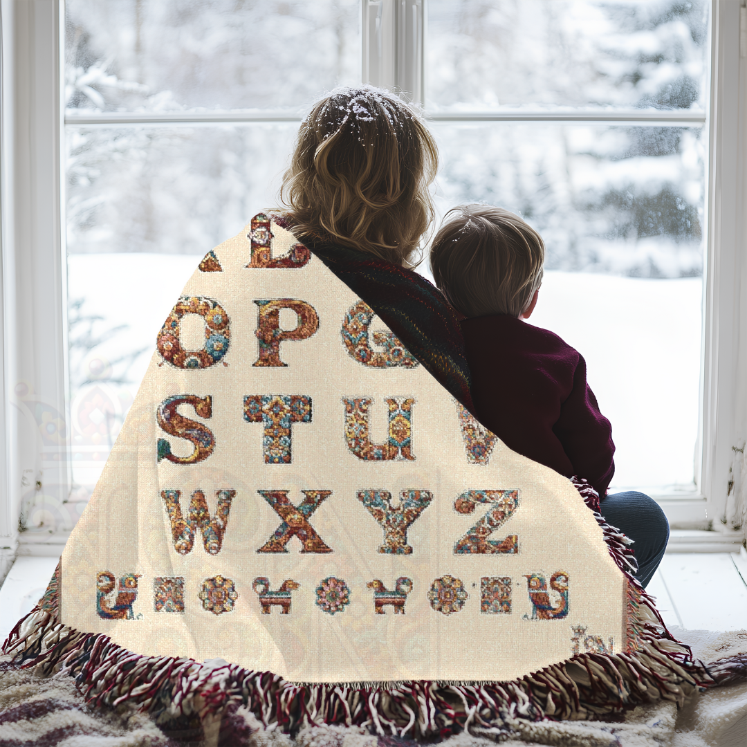 White Elegant Alphabet Woven Cotton Blanket – Bohemian Luxe Tapestry Throw