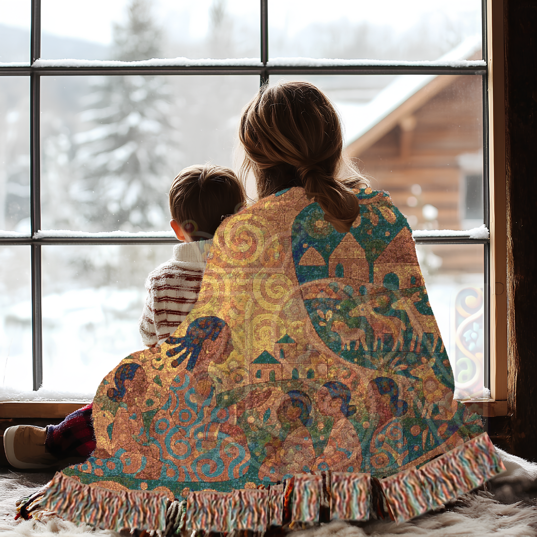 The Tree That Taught the Village – African Folk Art Woven Blanket, Story Throw, Cultural Gift, Nature-Inspired Textile for Home Decor & Learning Spaces