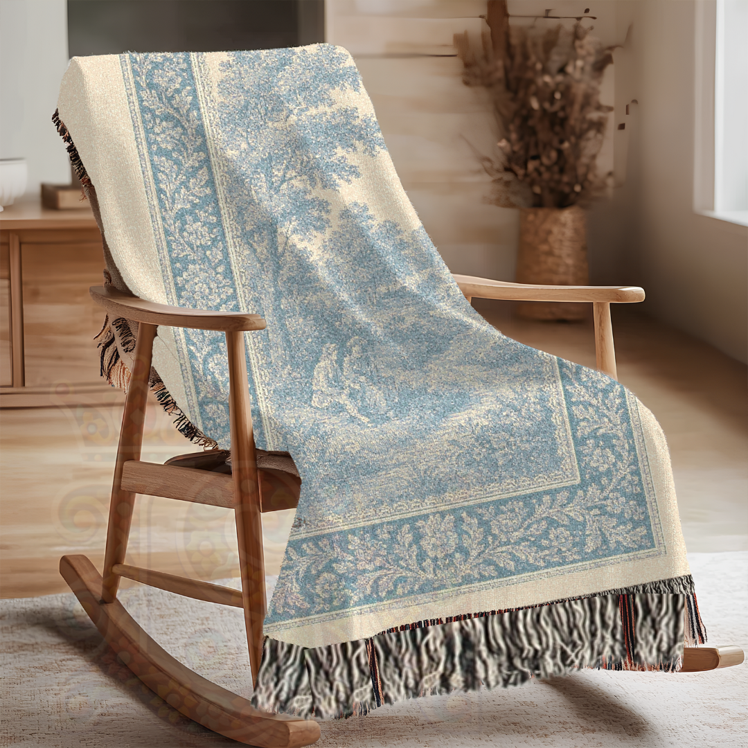French Country Woven Blanket – Willow Tree Shadows Cozy Throw, Elegant Home Décor Gift