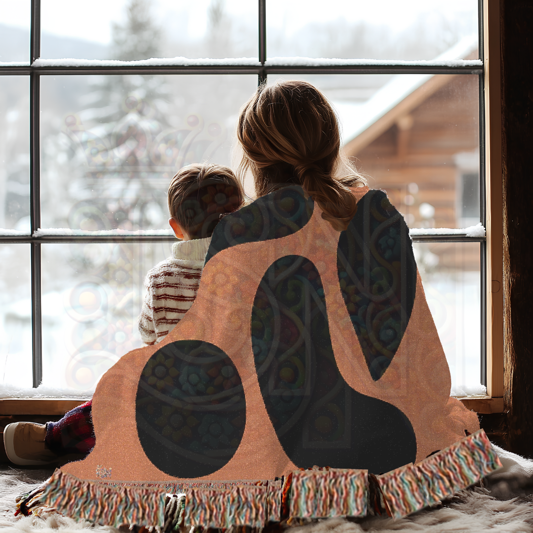 The Shapes That Stayed – African Abstract Woven Blanket, Mudcloth-Inspired Minimalist Throw, Modern Tribal Memory Textile