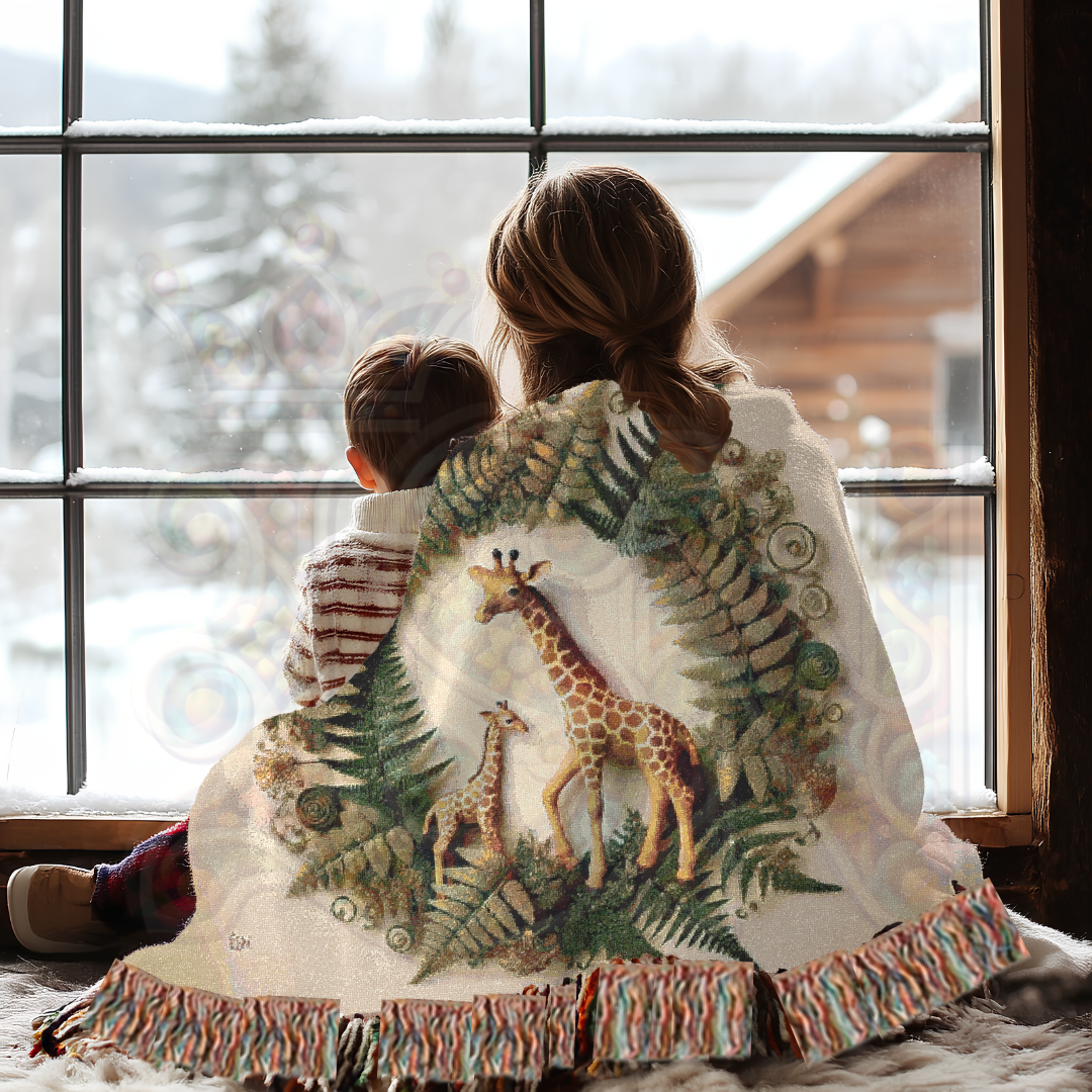 Safari Woven Blanket – Giraffe & Fern Tapestry – Botanical Jungle Throw – African Wildlife Nature Decor – Cozy Boho Safari Home Accent