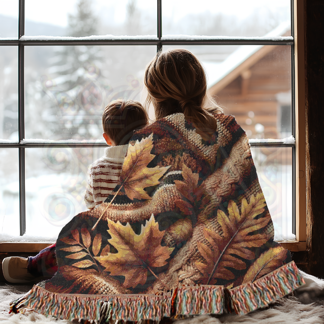 Cozy Autumn Leaves Woven Blanket – Fall Foliage Tapestry Throw | Rustic Seasonal Decor for Cottagecore, Cabin & Woodland Aesthetic
