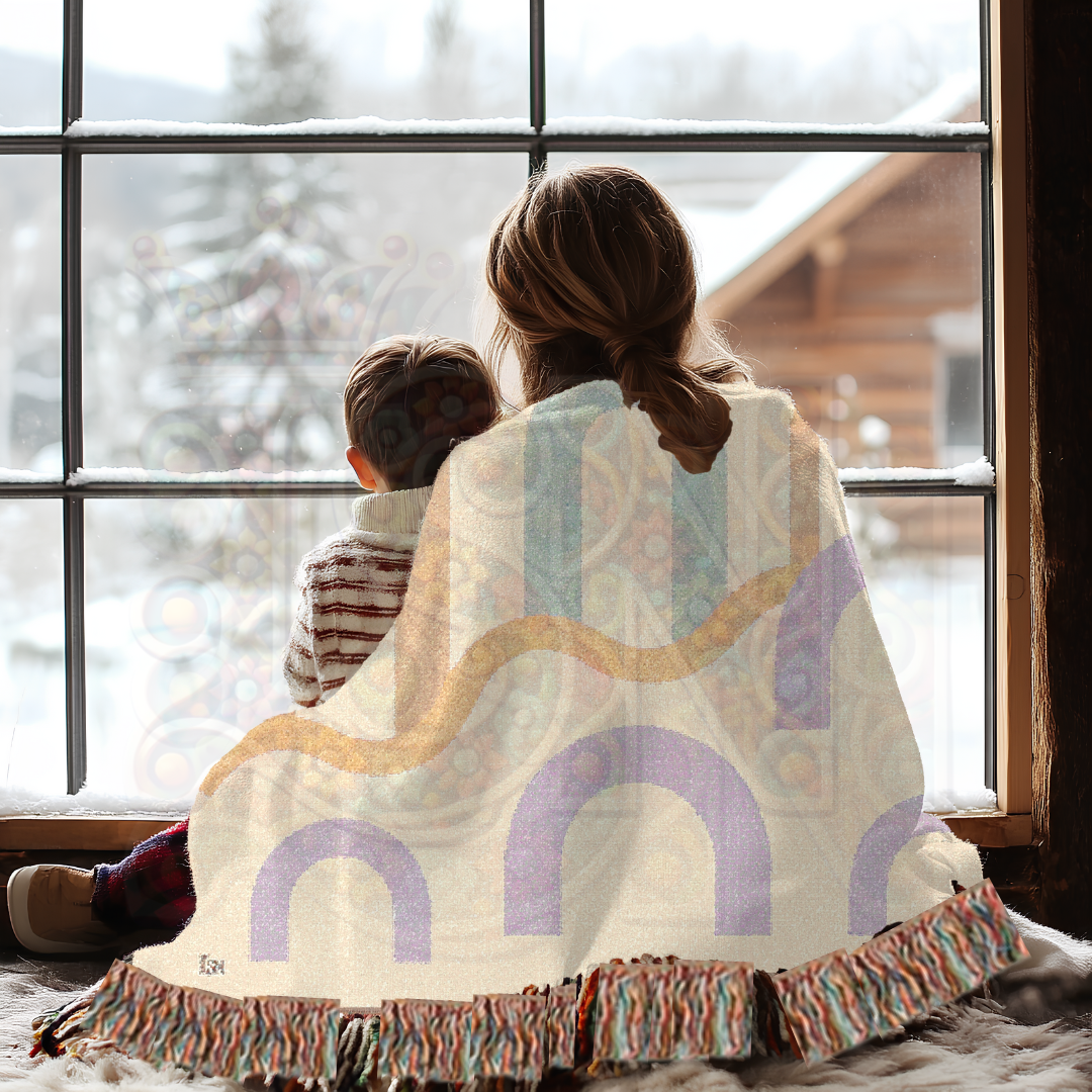 Pastel Rainbow Arches Woven Blanket, Soft Minimalist Throw, Calm Nursery and Cozy Home Decor Gift