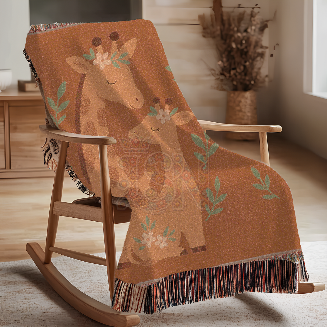Gentle Giraffes Woven Blanket – Mother & Baby Animal Nursery Throw, Soft Nature-Inspired Baby Room Gift