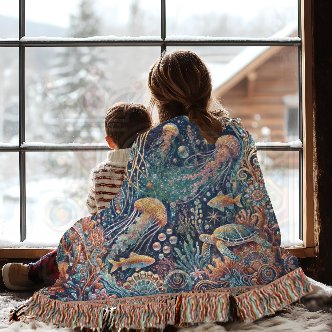 Jellyfish Dreamscape Mystical Ocean Life Woven Blanket – Serene Coastal Decor, Marine Gift for Nature Enthusiasts