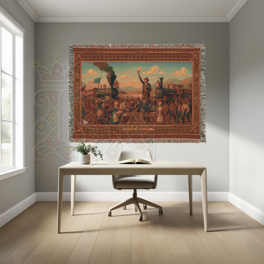 Transcontinental Railroad Celebration – Historic American Folk Art Woven Throw Blanket