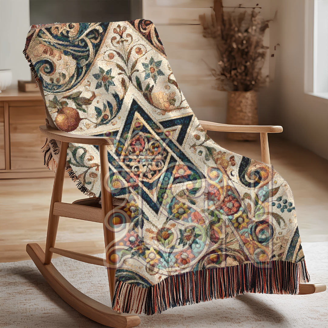 Star of David Jewish Heritage Woven Throw Blanket – Nature Inspired Cotton Tapestry