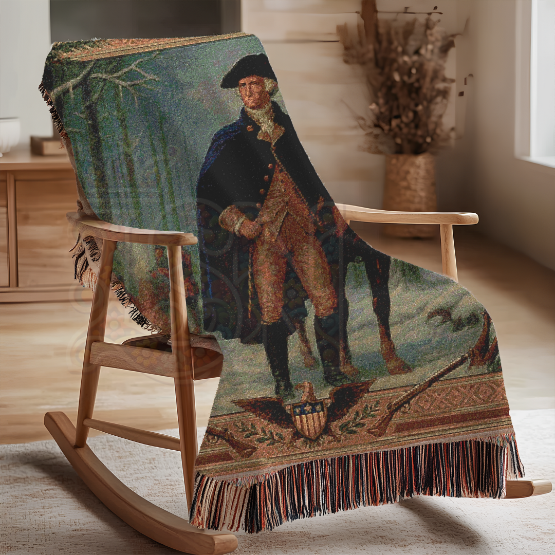 General Washington in Winter Encampment – American Revolutionary War Woven Throw Blanket