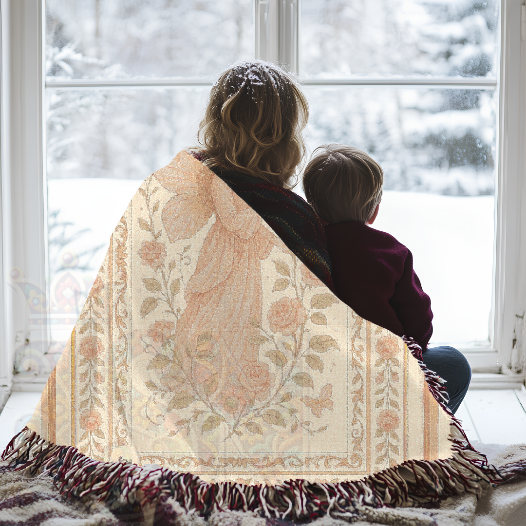 Slumbering Fairy Woven Blanket – Fairycore Home Decor Tapestry Throw, Floral Frame, Cozy Dream Gift