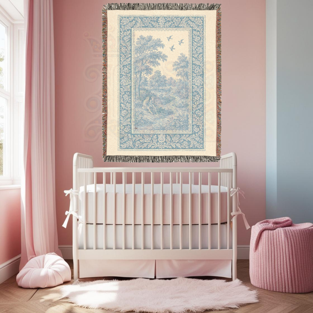 French Country Woven Blanket – Willow Tree Shadows Cozy Throw, Elegant Home Décor Gift