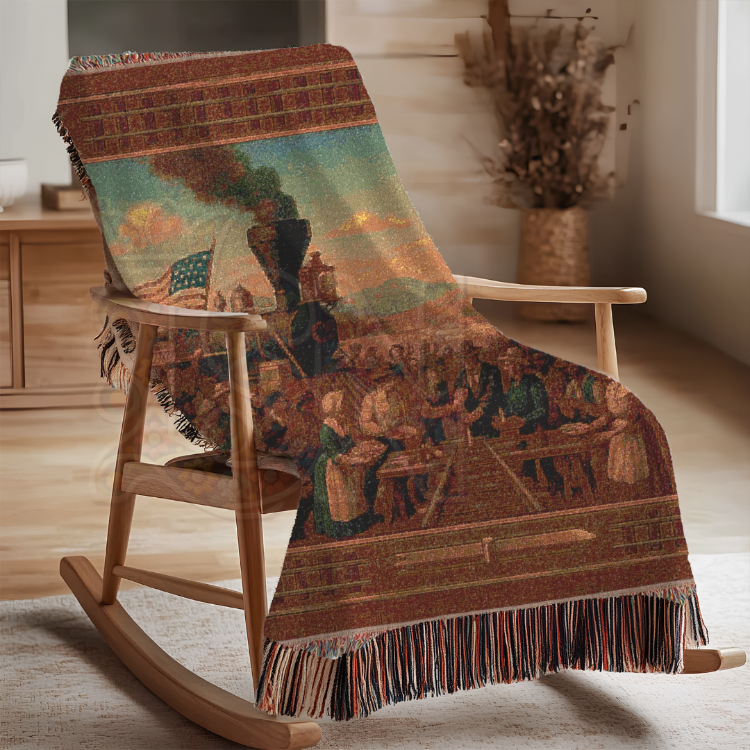 Transcontinental Railroad Celebration – Historic American Folk Art Woven Throw Blanket