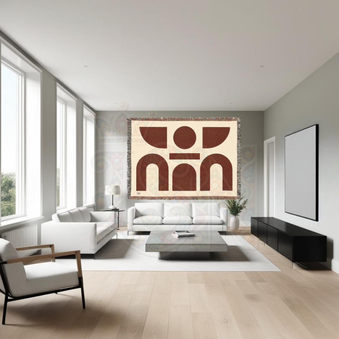 The Guardian in Shape – African Minimalist Woven Blanket, Symbolic Tribal Figure Throw, Geometric Protection Design for Modern Homes