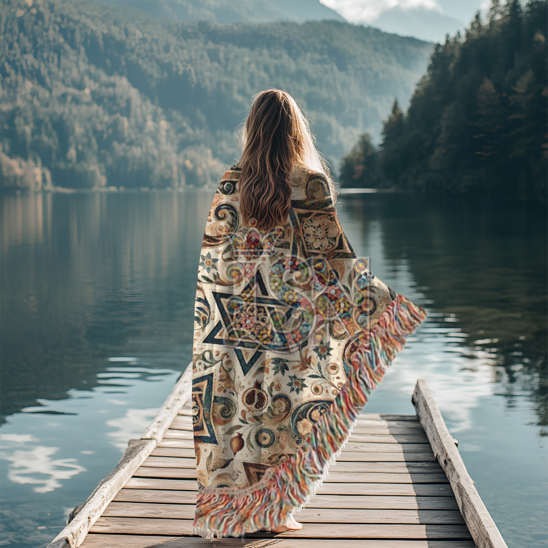 Star of David Jewish Heritage Woven Throw Blanket – Nature Inspired Cotton Tapestry