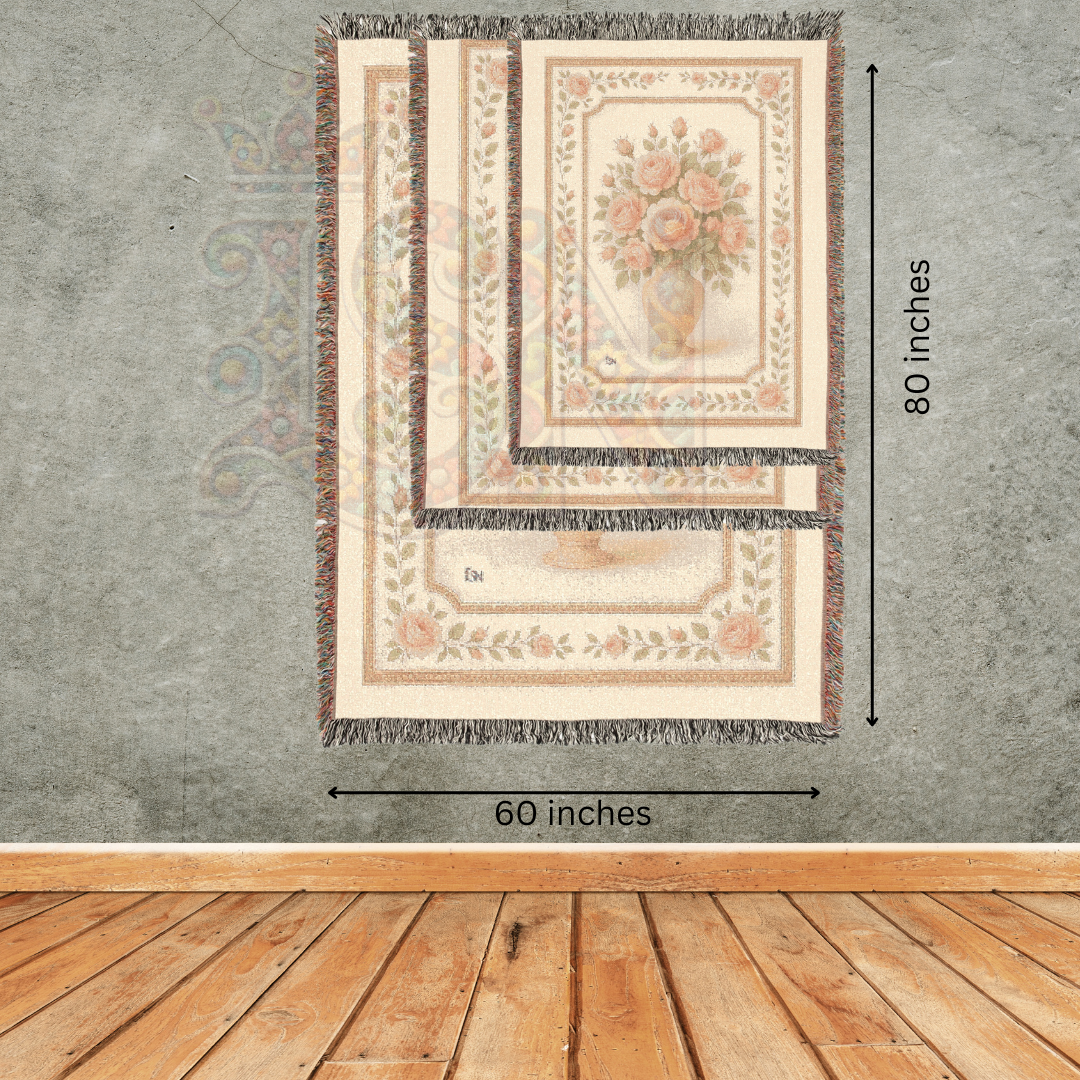 Rose Vase Reverie Fairycore Woven Blanket – Vintage Floral Throw