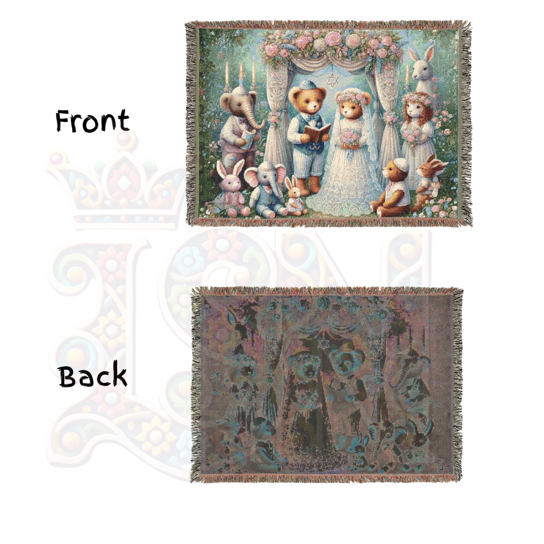 Wedding Woven Blanket – Judaica Gift, Chuppah Scene Throw, Jewish Home Decor, Wedding Keepsake