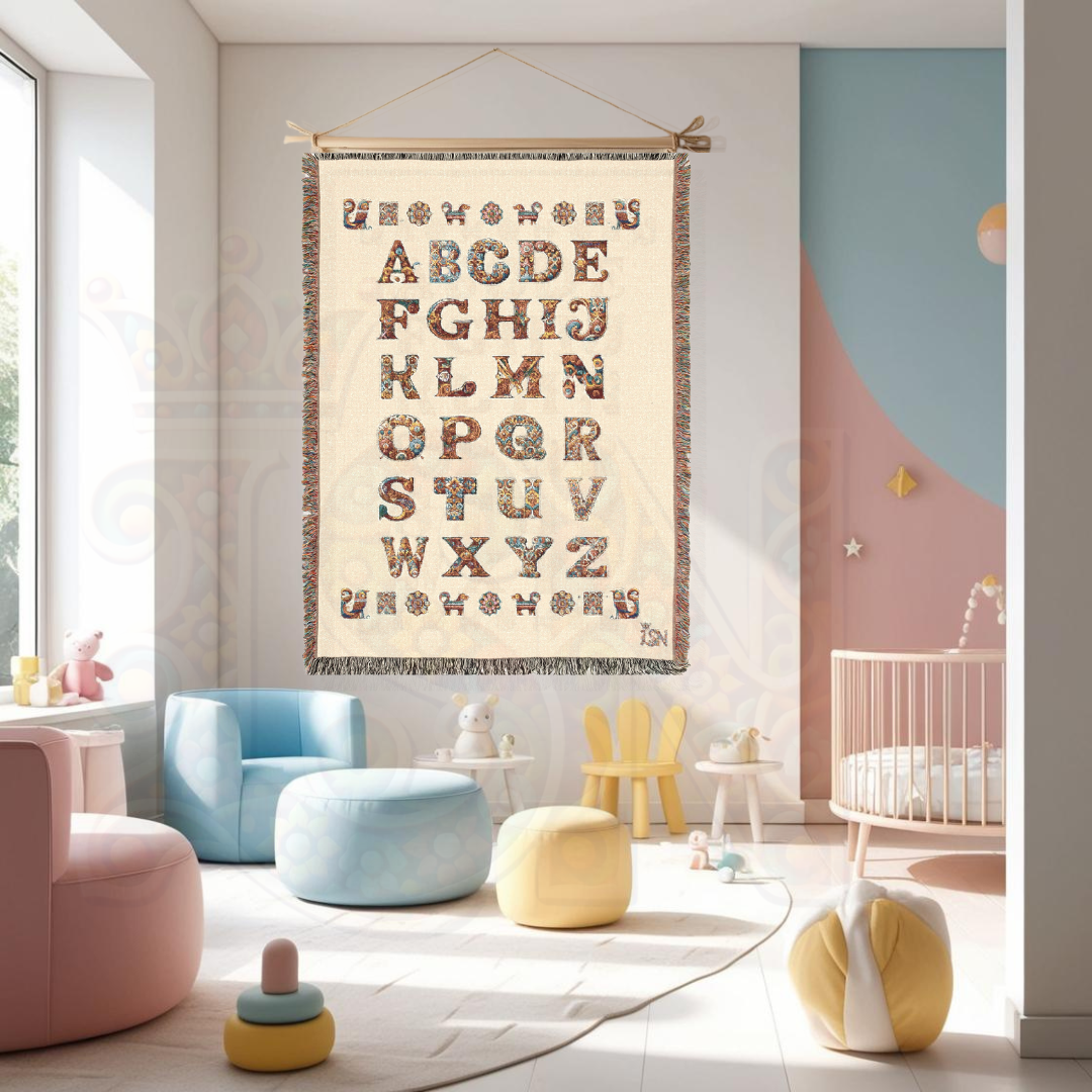 White Elegant Alphabet Woven Cotton Blanket – Bohemian Luxe Tapestry Throw