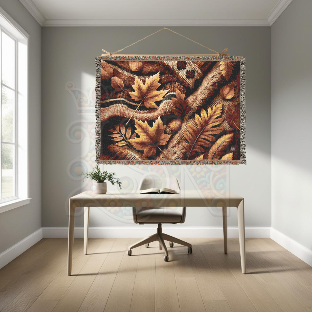 Cozy Autumn Leaves Woven Blanket – Fall Foliage Tapestry Throw | Rustic Seasonal Decor for Cottagecore, Cabin & Woodland Aesthetic