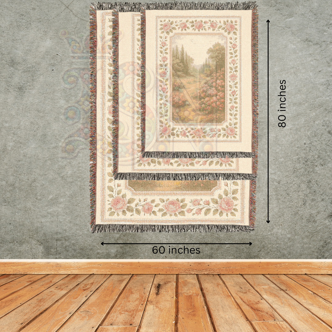 Whispering Rose Path – Fairycore Woven Blanket with Garden Path and Blooming Roses