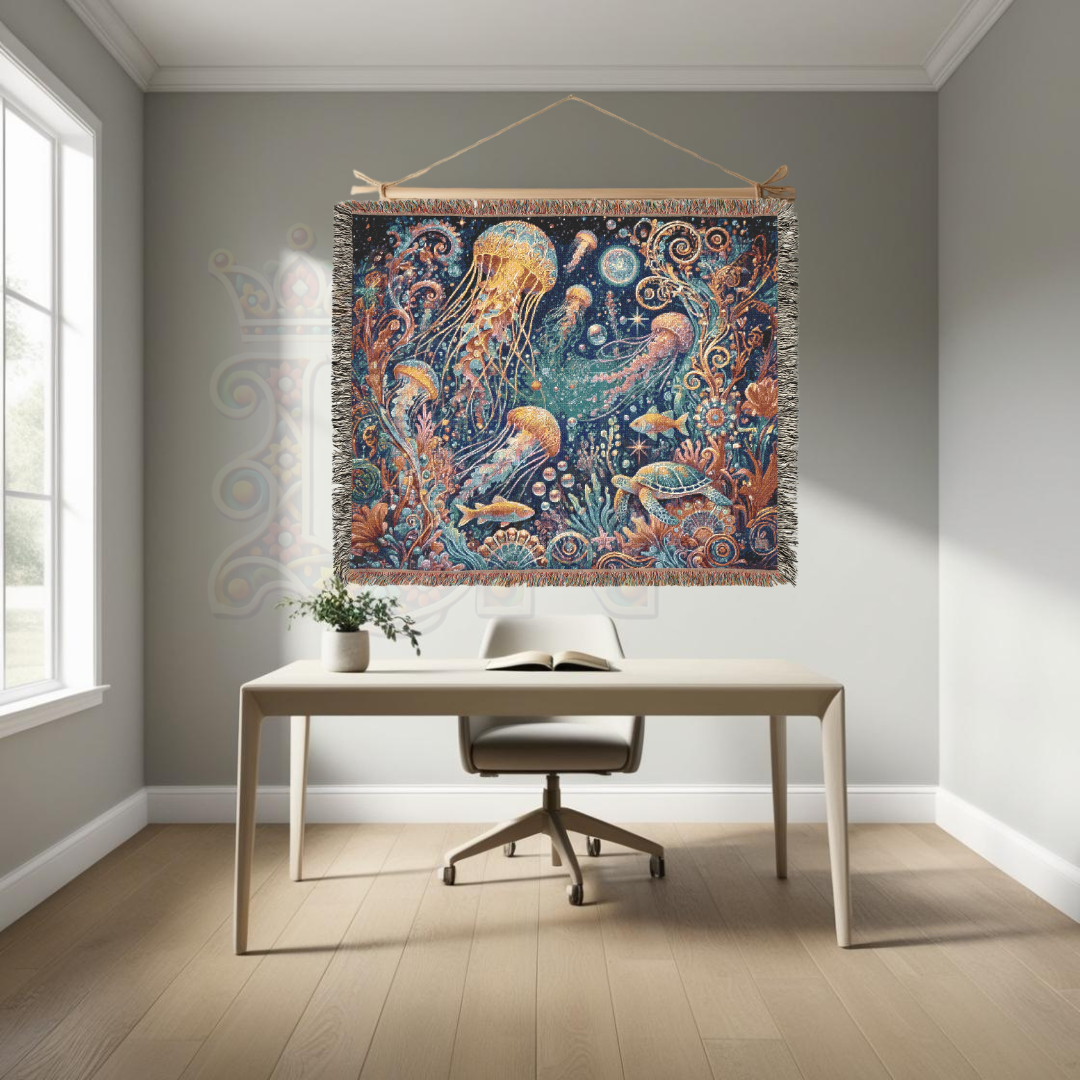 Jellyfish Dreamscape Mystical Ocean Life Woven Blanket – Serene Coastal Decor, Marine Gift for Nature Enthusiasts