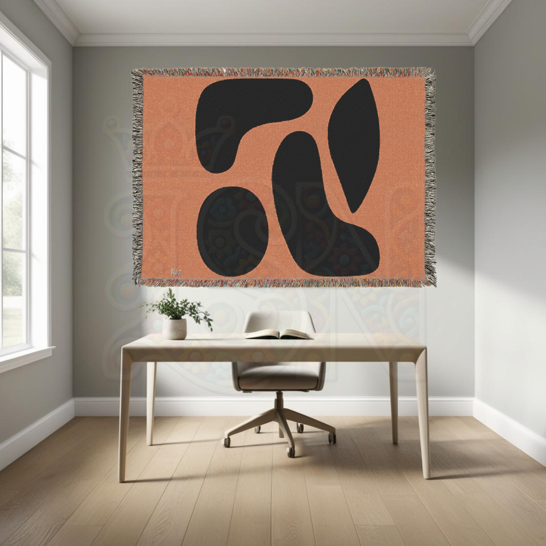The Shapes That Stayed – African Abstract Woven Blanket, Mudcloth-Inspired Minimalist Throw, Modern Tribal Memory Textile