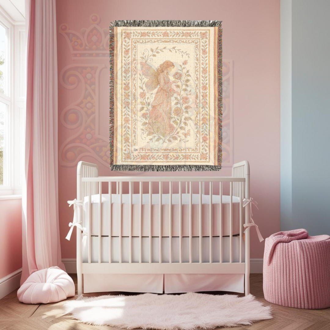 Slumbering Fairy Woven Blanket – Fairycore Home Decor Tapestry Throw, Floral Frame, Cozy Dream Gift