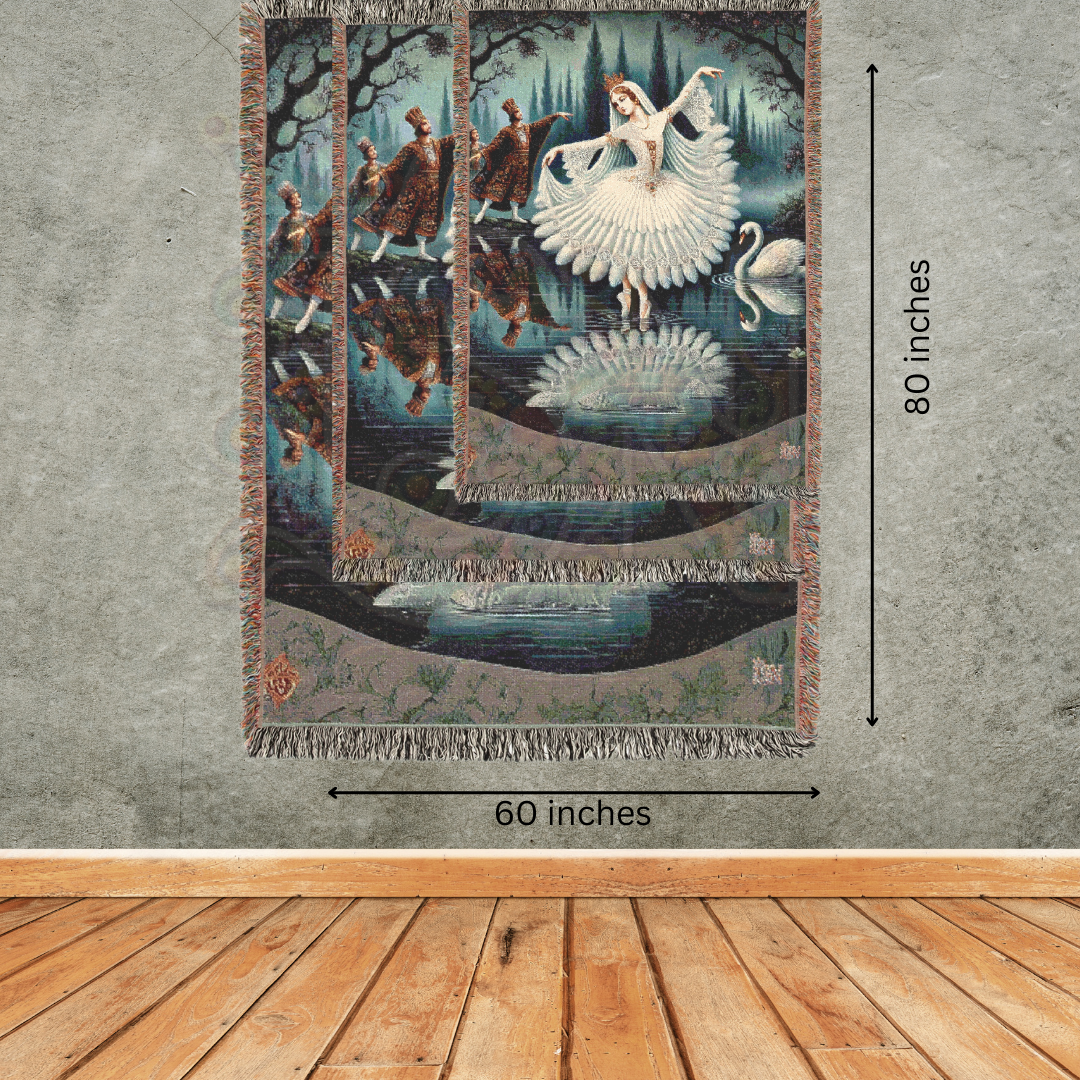 Swan Lake Ballet Woven Blanket – 100% Cotton, Elegant Ballerina Tapestry, Fairy Tale Dance Decor, Classic Art Throw, Romantic Gift