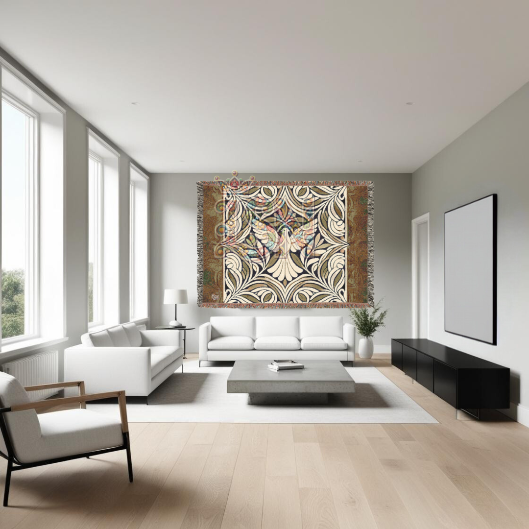 Graceful Flight Folk Art Dove Woven Blanket – Majestic Peace Symbol Throw with Ornate Nature Design