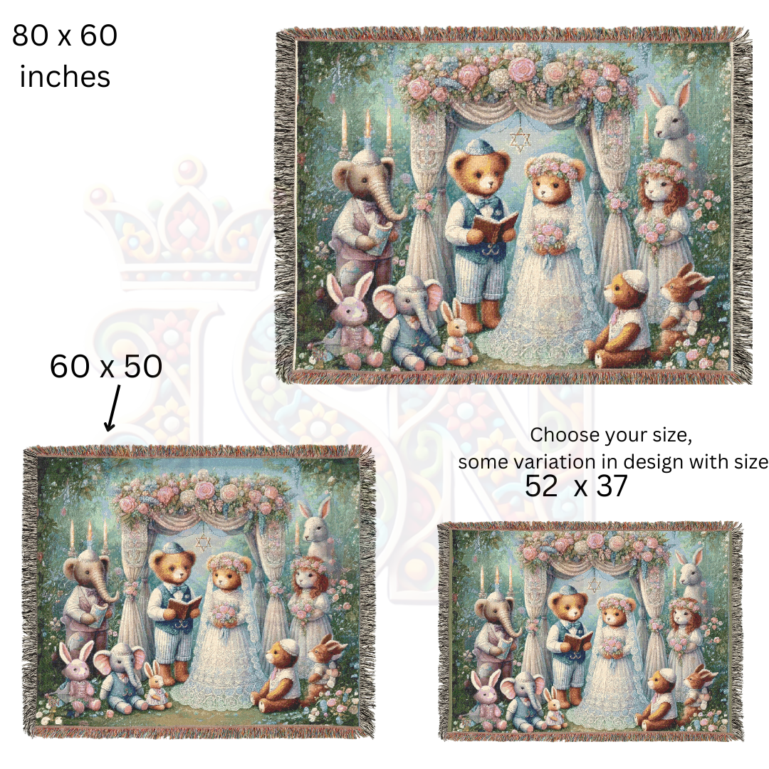 Wedding Woven Blanket – Judaica Gift, Chuppah Scene Throw, Jewish Home Decor, Wedding Keepsake