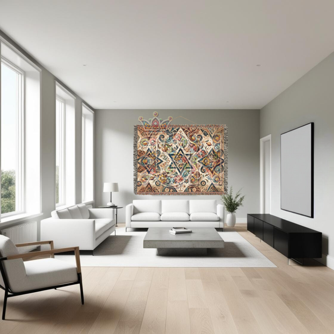 Star of David Jewish Heritage Woven Throw Blanket – Nature Inspired Cotton Tapestry