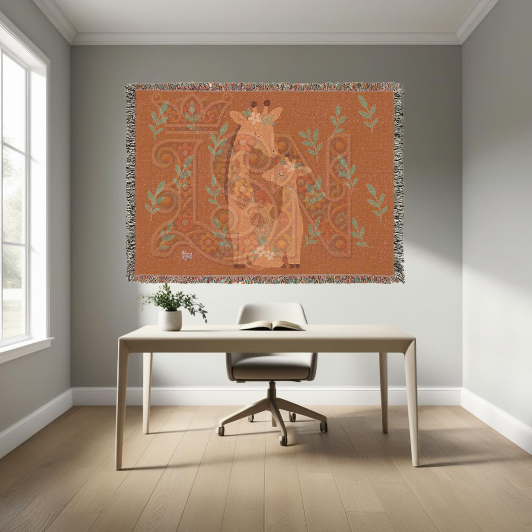 Gentle Giraffes Woven Blanket – Mother & Baby Animal Nursery Throw, Soft Nature-Inspired Baby Room Gift