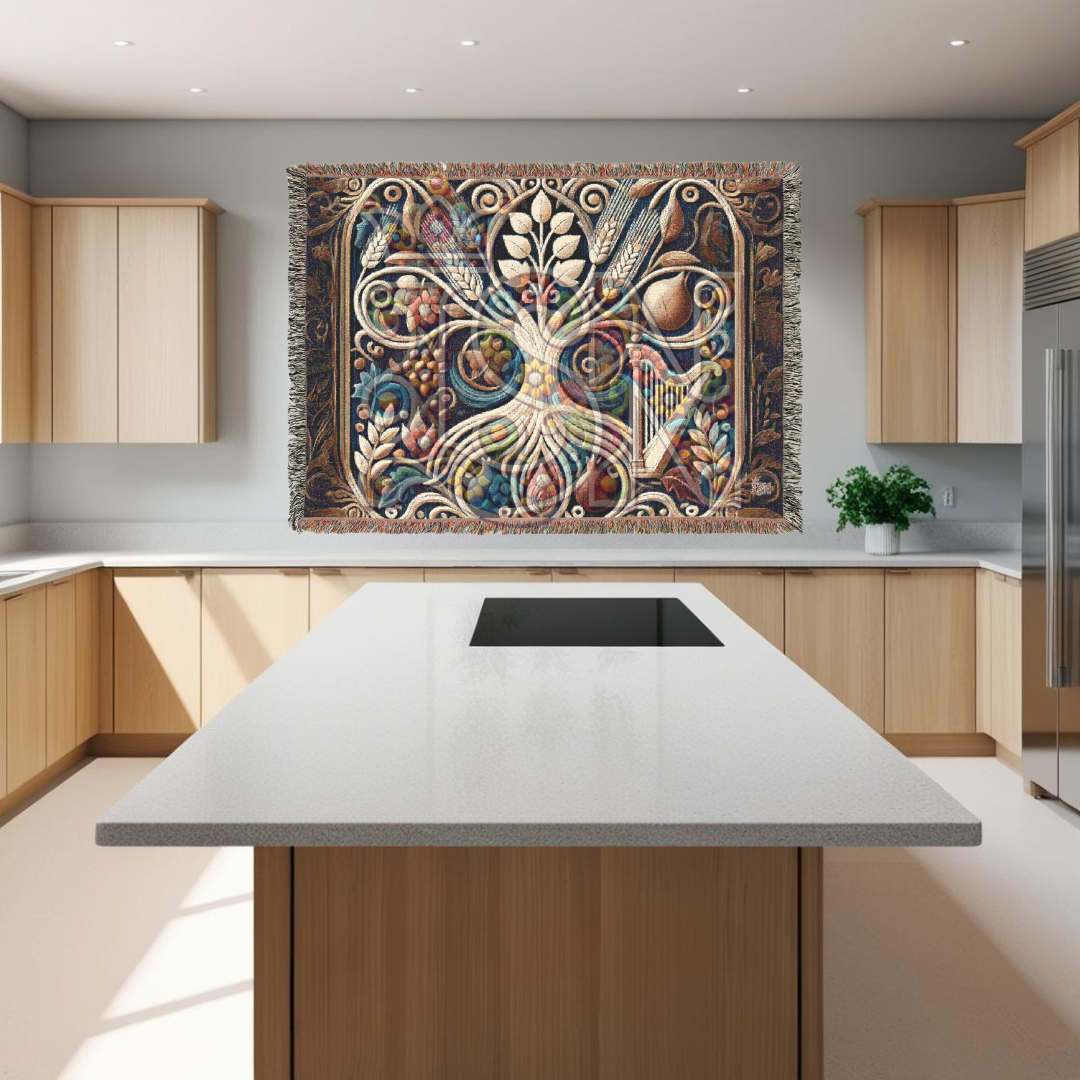 Nature’s Legacy Tree of Life Botanical Throw – Woven Blanket with Grains & Fruits, Symbolic Nature Gift